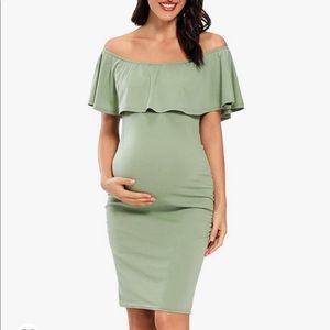 Women's Maternity Dress Off Shoulder Ruffle Sleeveless Bodycon Dress Size M.